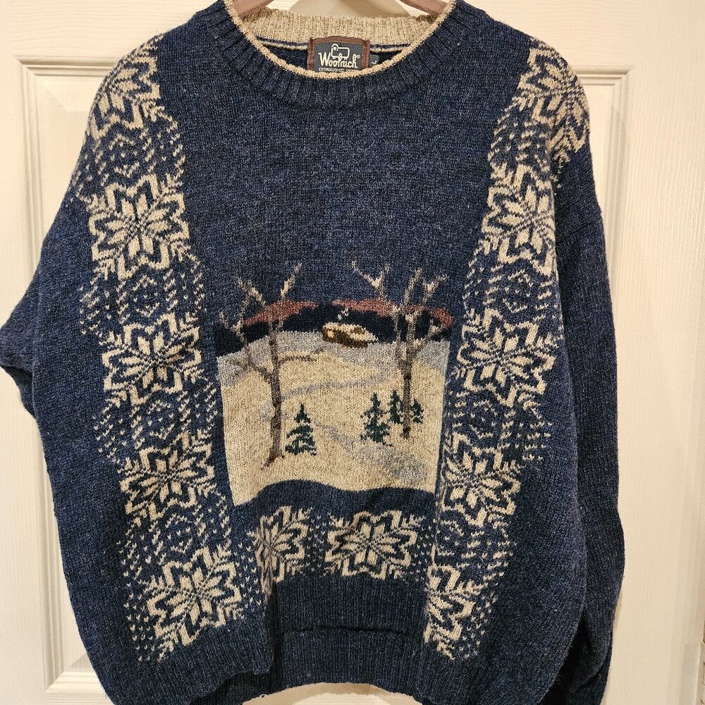 Vintage Women's Woolrich Winter Scene Sweater Size Lrg